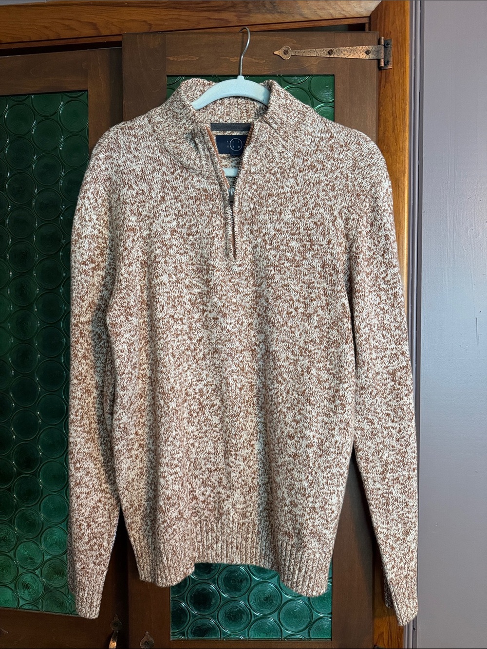 Men's Marled Brown & Cream Half-Zip Sweater